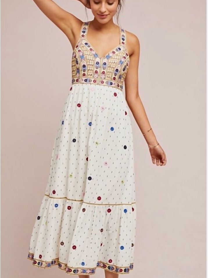 Anthropologie Payal Pratap Nora Midi Embroidered Dress